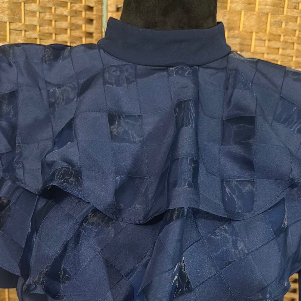 Elegant Blue Ruffled Women's Top - Picture 3 of 13